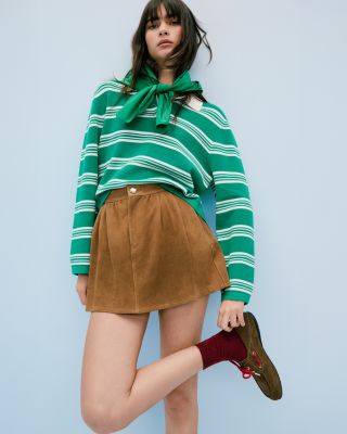 Cropped Striped Polo Sweater