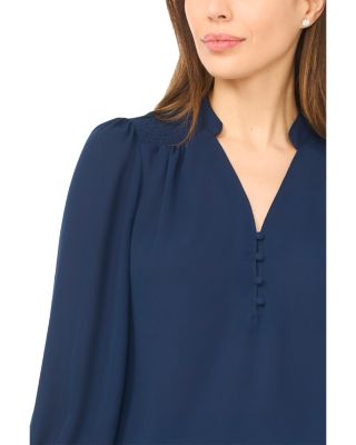 Half Placket Smocked Top