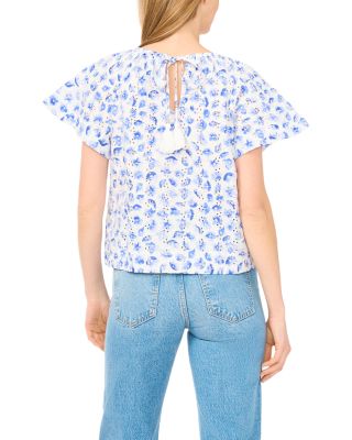 Printed Eyelet Short Sleeve Top