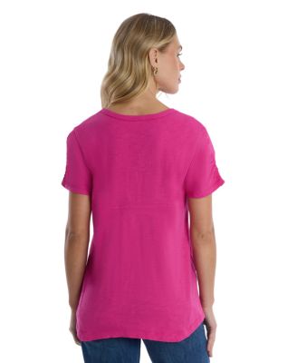 Deep V-Neck Ruched Sleeve Tee
