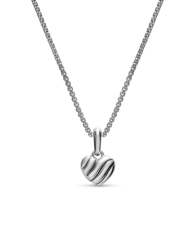 David Yurman Petite Puffy Cable Heart Necklace in Sterling Silver, 7.4mm