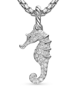 Seahorse Amulet in Sterling Silver with Diamonds, 22mm