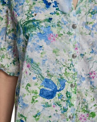 Quarter Sleeve Printed Button Down Blouse