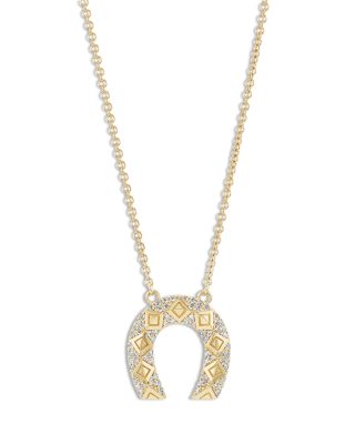 18K Yellow Gold Horseshoe Diamond Pendant Necklace, 16-18"