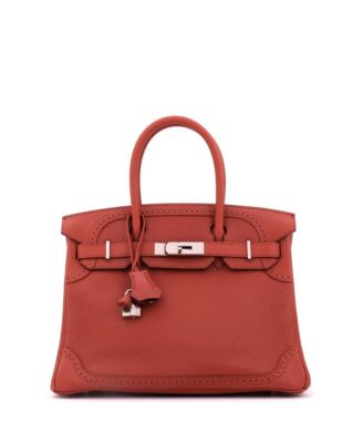 Birkin 30 Handbag Orange Clemence and Evercolor with Palladium Hardware