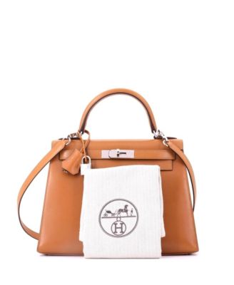 Kelly 28 Handbag Brown Box Calf with Palladium Hardware
