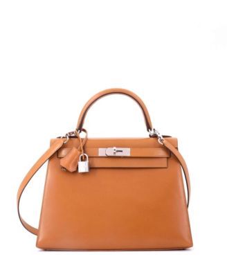 Kelly 28 Handbag Brown Box Calf with Palladium Hardware