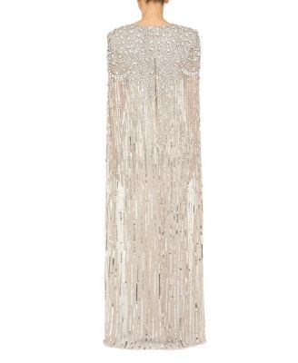Lotus Lady Sequin-Embellished Cape Gown