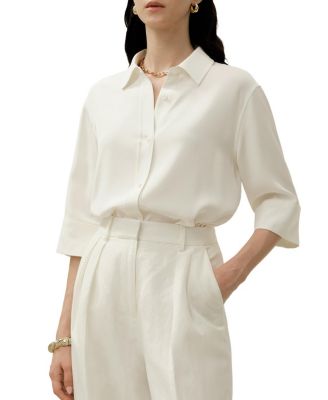 Heavy Silk Crepe Relaxed Half-Sleeve Shirt