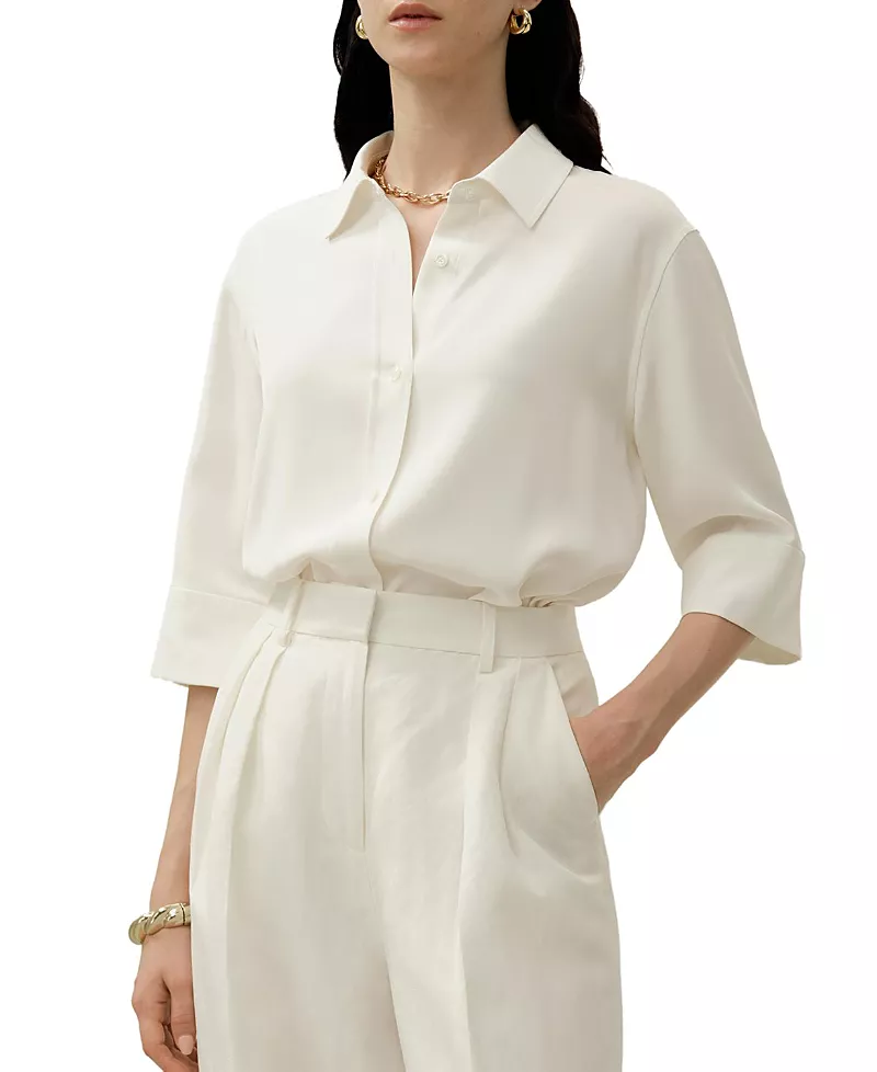 Lilysilk Heavy Silk Crepe Relaxed Half-Sleeve Shirt