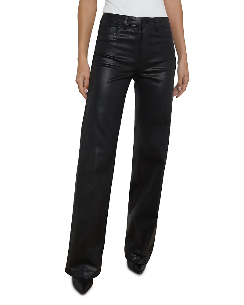L'agence Clayton High Rise Wide Leg Jeans in Noir Coated
