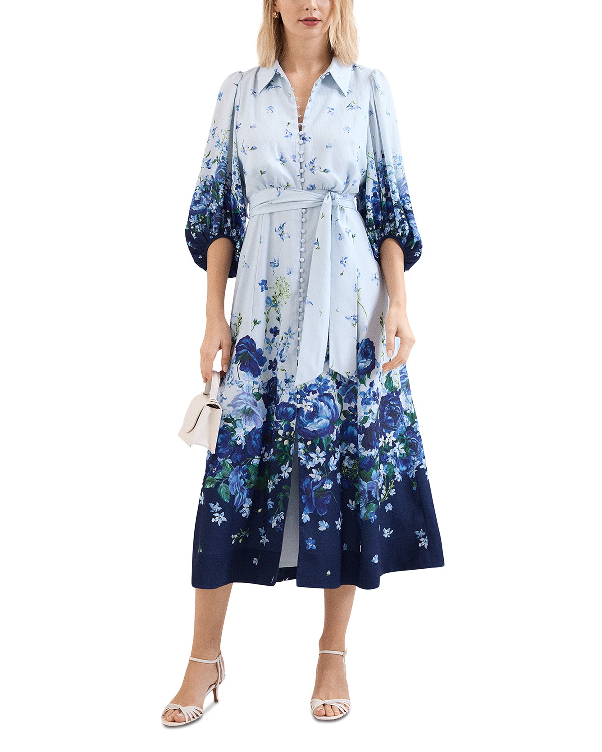 Noella Blue Floral Shirt Midaxi Dress