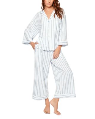 Luxe Pima Cotton Wide Leg Pajama Set in Blue Stripe