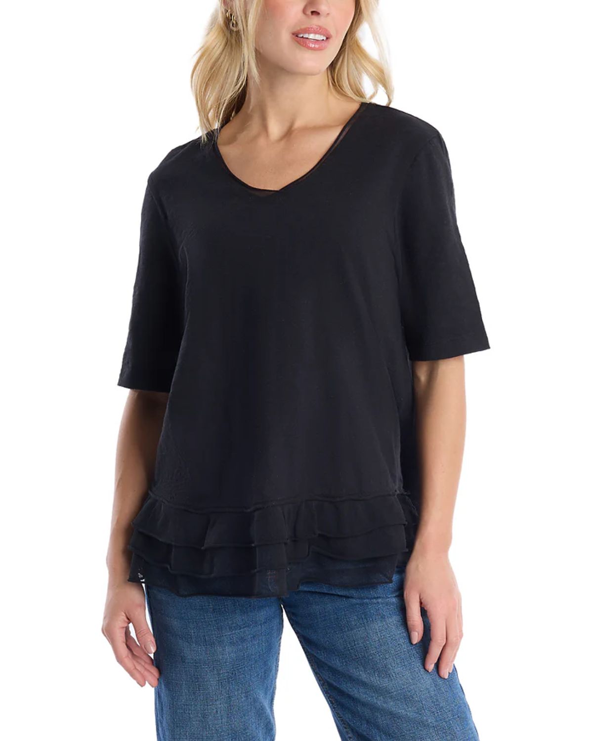 Wilt Clothing Elbow Sleeve Mixed Media Tee