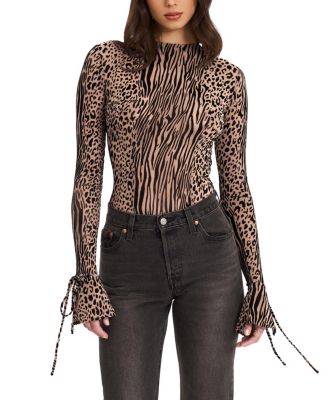  Ibera Animal Print Burnout Velvet Long Sleeve Bodysuit