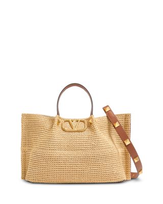 VLogo Medium Raffia Tote Bag 