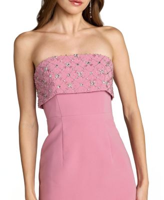  Strapless Crepe Rhinestone Ankle Length Dress