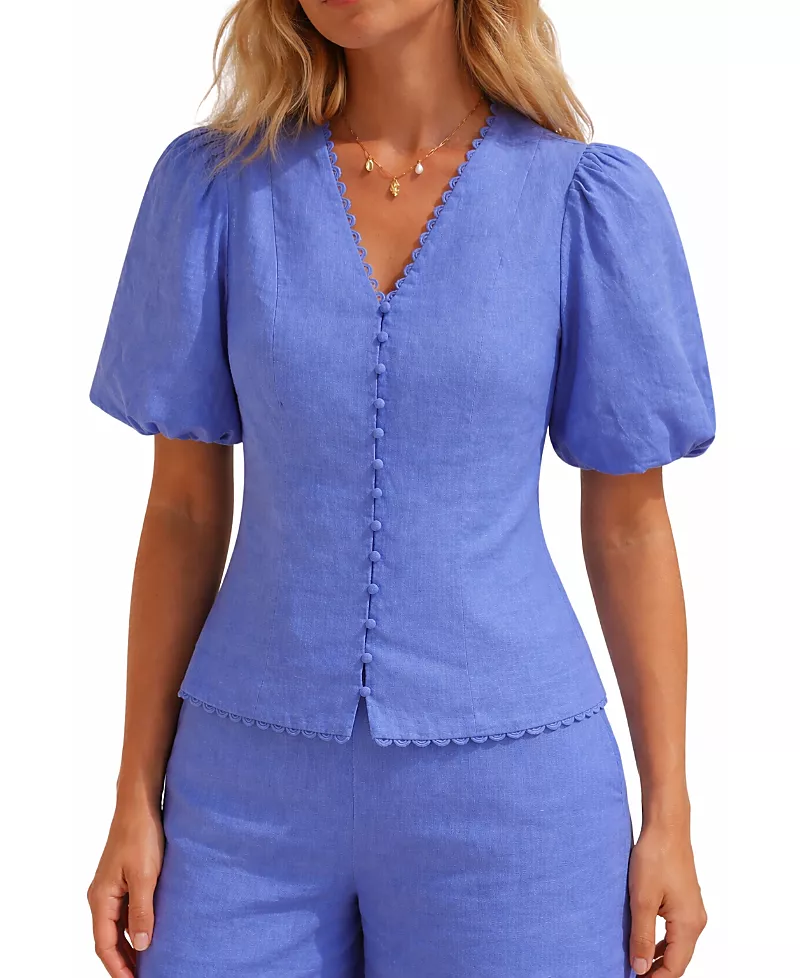Mint Velvet Women's Linen Puff Sleeve Top