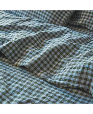 Colour Drenched Gingham Linen Flat Sheet, King