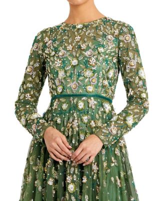  Petite Embellished High Neck Long Sleeve A-Line Gown