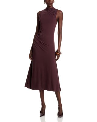 Eylai Gathered Mock Neck Midi Dress - Exclusive