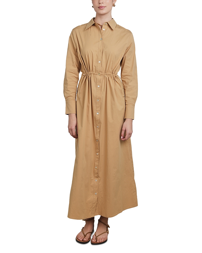 Point Drawstring Waist Maxi Shirtdress