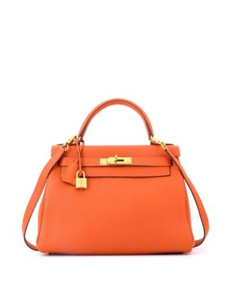 Kelly 28 Handbag Orange Togo with Gold Hardware