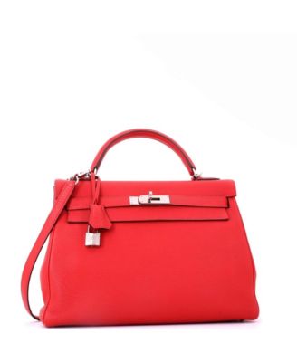 Kelly 32 Handbag Red Togo with Palladium Hardware