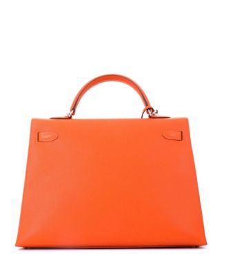Kelly 35 Handbag Orange Epsom with Palladium Hardware