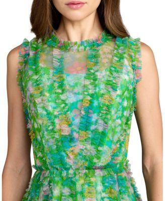 Mesh Micro Ruffle High Neck Mini Dress