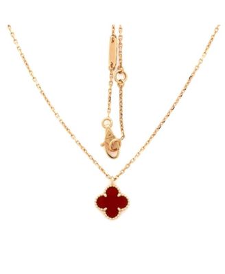  Sweet Alhambra Pendant Necklace 18K Rose Gold and Carnelian, 15.75"