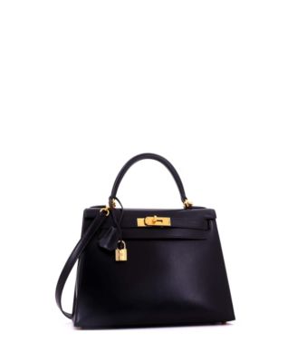 Kelly 28 Handbag Black Box Calf with Gold Hardware