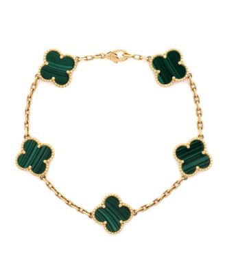  Vintage Alhambra 5 Motifs Bracelet 18K Gold and Malachite