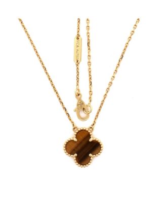  Vintage Alhambra Pendant Necklace 18K Gold and Tiger Eye, 16.5"