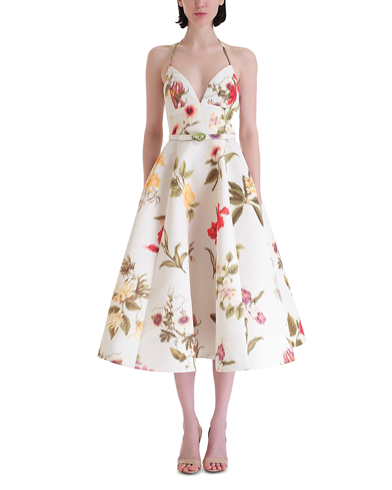 Oscar De La Renta Chine Multi Floral Faille Cocktail Dress