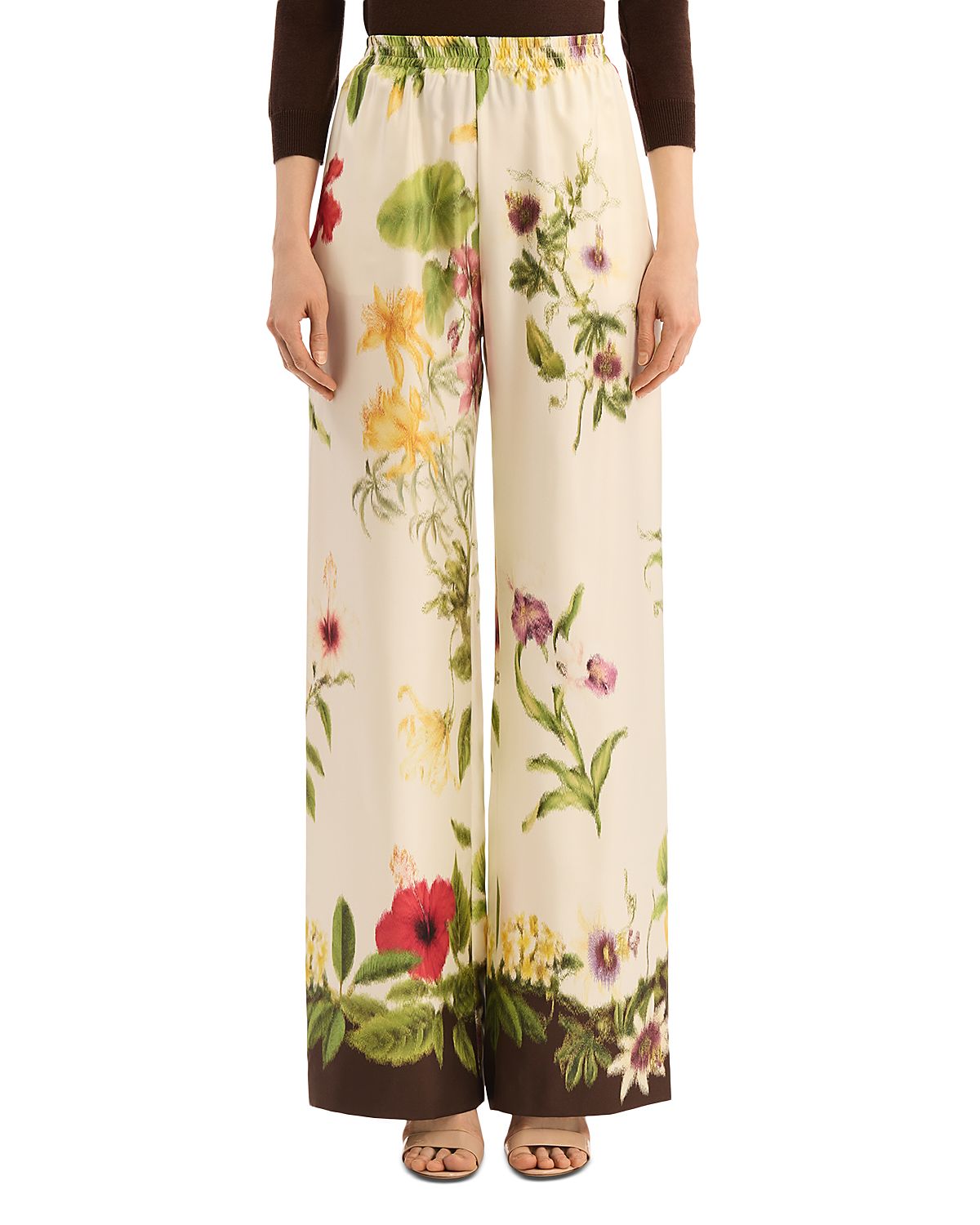 Oscar de la Renta Multi Floral Silk Twill Pants