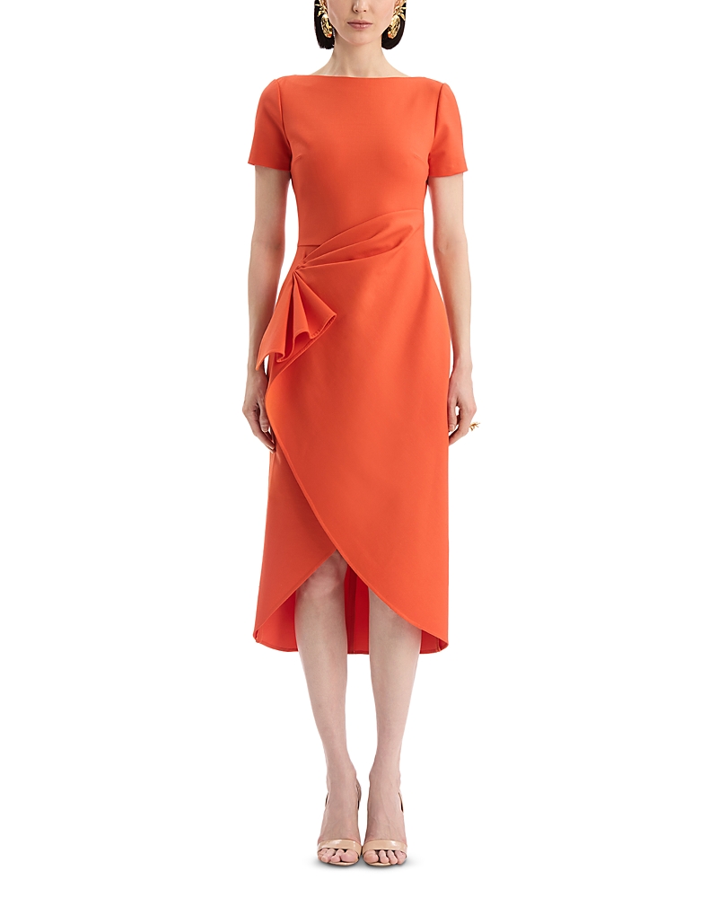 Oscar de la Renta Short Sleeve Draped Waist Day Dress
