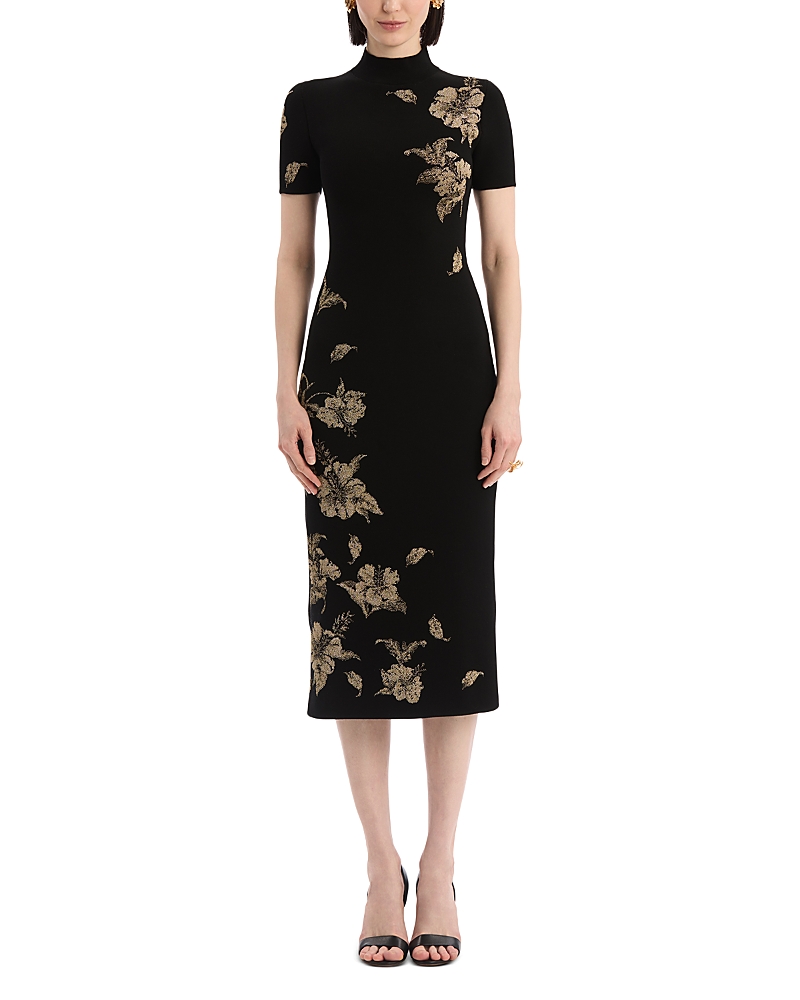 Oscar de la Renta Metallic Jacquard Knit Dress