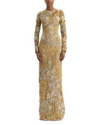 Oscar De La Renta Metallic Hibiscus Gown In Brown