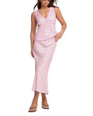 Alara Dot Print V Neck Top & Alara Dot Print Midi Skirt