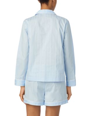 Long Sleeve Textured Woven Notch Collar Boxer Pajama Set