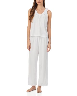Textured Knit Eyelet Button Flutter Neck Ankle Pant Pajama Set
