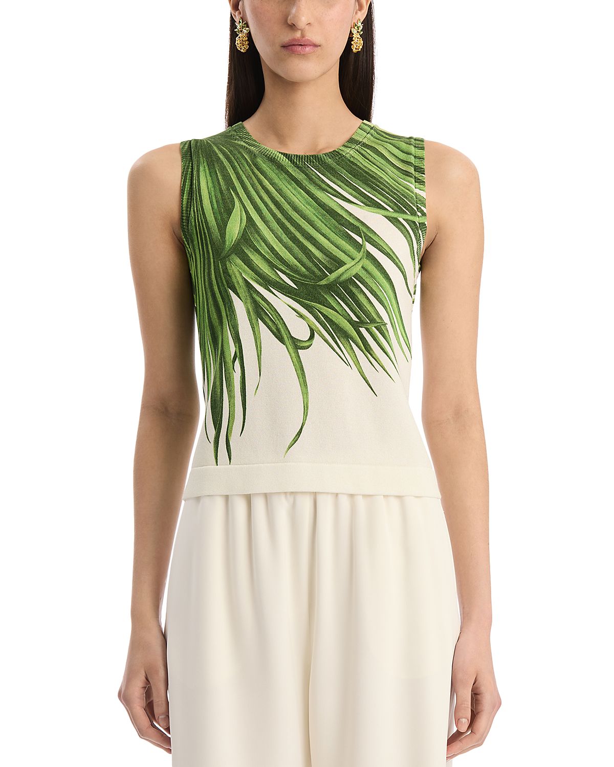 Oscar de la Renta Printed Palm Tree Knit Tank