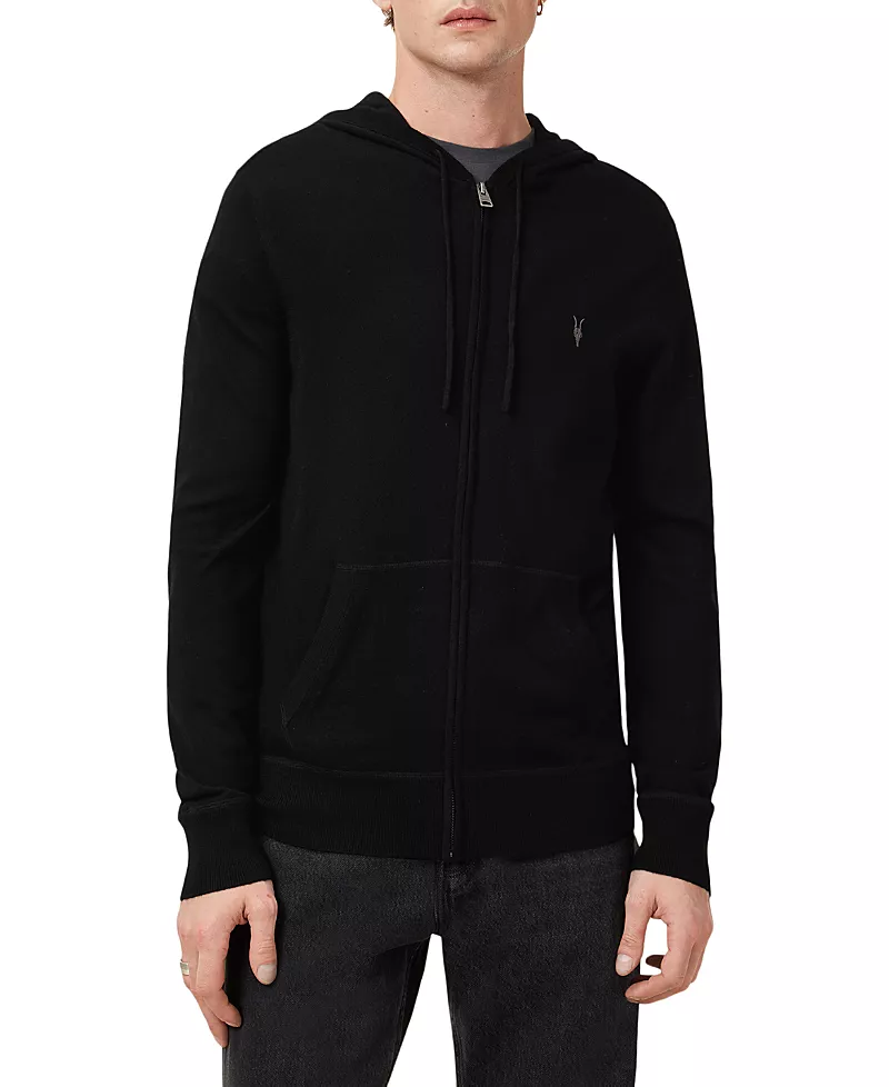 Allsaints Mode Merino Wool Slim Fit Full Zip Hoodie