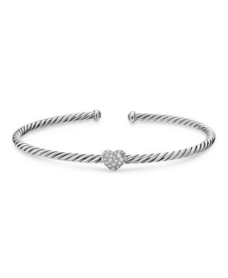 Micro Cable Flex&reg; Heart Station Bracelet in Sterling Silver with Diamonds, 2.6mm