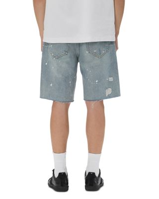 Painterly Rip Jean Shorts in Light Indigo