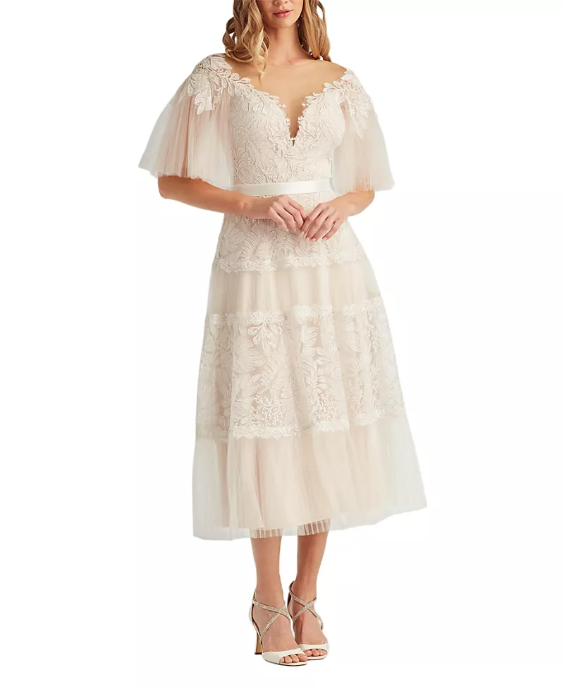 Tadashi Shoji Tresca Embroidered Tulle Midi Dress