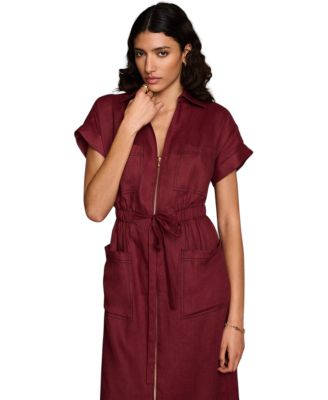  Women's Linen Midi Shirt Dress