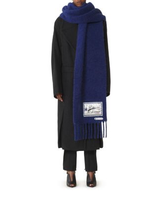 Blue Fringed Wool Scarf with 22 Faubourg Label