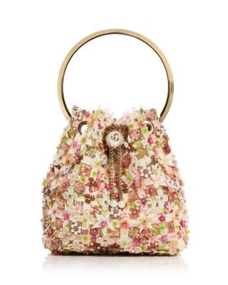 Bon Bon Floral Embroidered Mesh Top Handle Bucket Bag